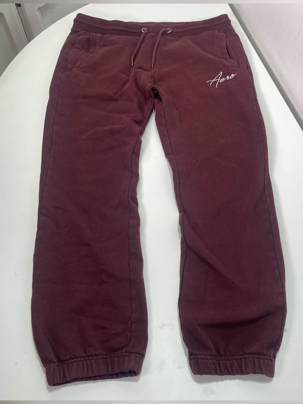 Aeropostale Men's Joggers Small Pockets Aero Embroidered Back Pocket Maroon